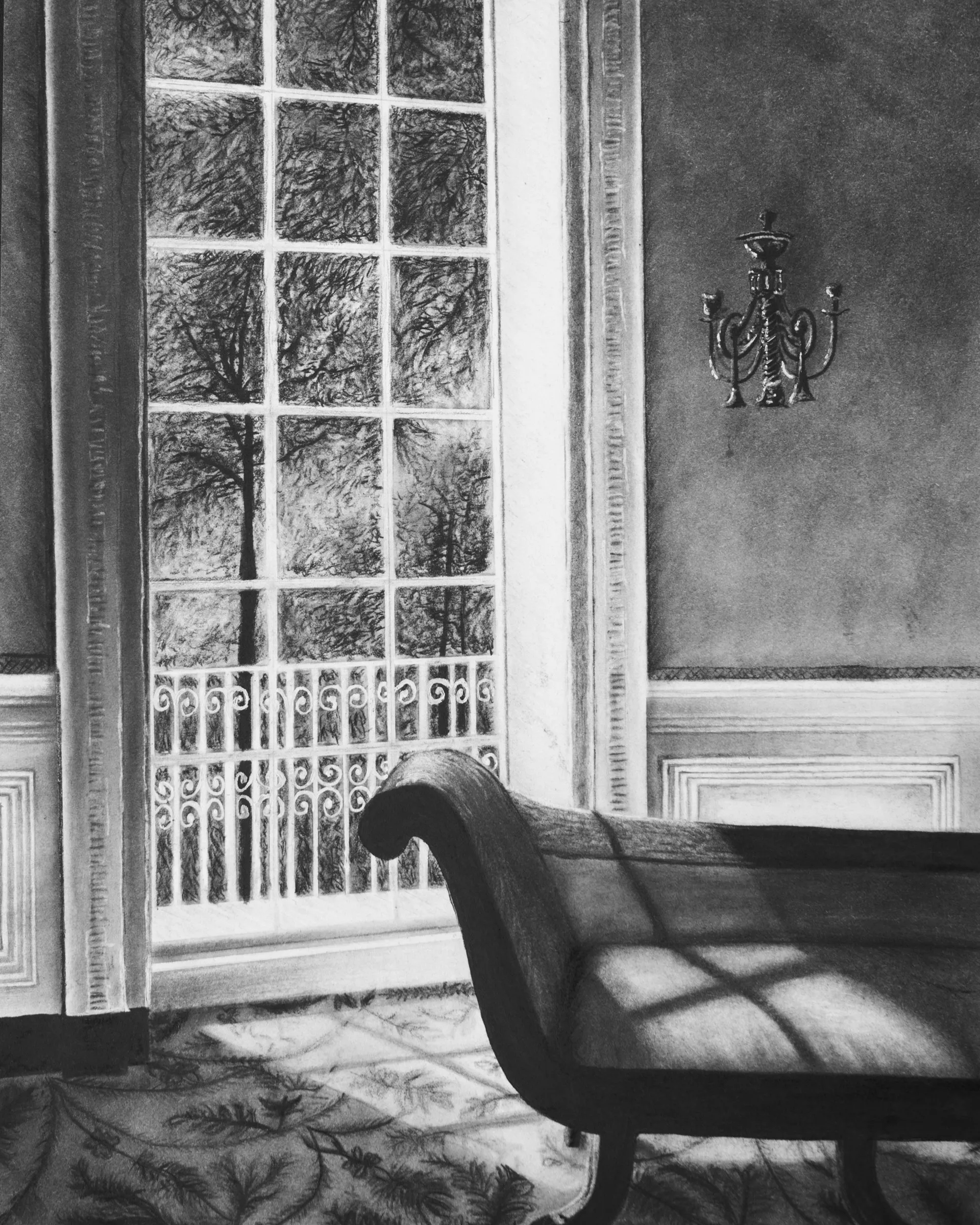 Historic Charleston, Nathaniel Russell House, charcoal drawing by Simone Liberty
